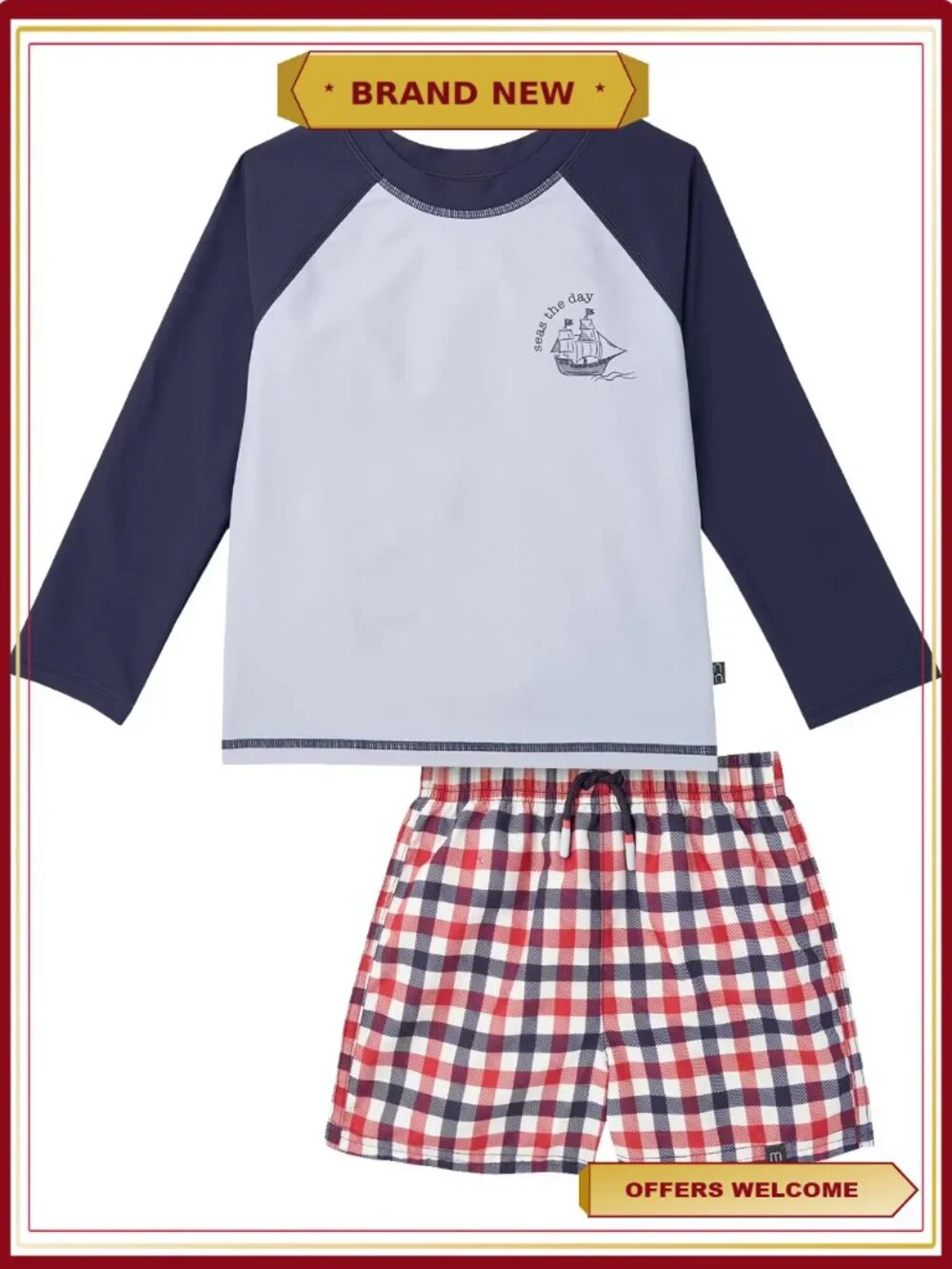 2-Piece Baby Boy Rash Guard & Swim Trunk Set with UPF 50+